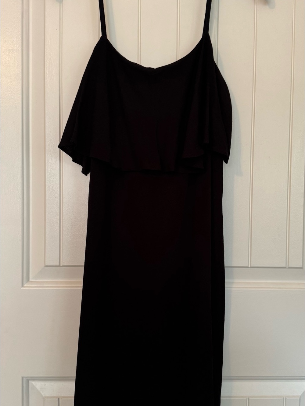 J. Crew Black Ruffle Spaghetti Strap Maxi Dress